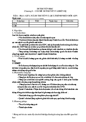 Giáo án Sinh 12 học kỳ 1 Phương pháp mới phát triển năng lực